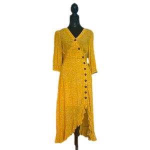 IN Loom Floral Print Ruffle Hem Faux Wrap Asymmetrical High Low Boho Dress